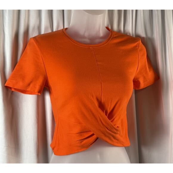 Zara Short Sleeves Cropped Cotton Blend Top, Orange , Sz: S, 83-37 - Picture 4 of 13